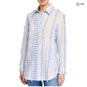 Finley Blue and White Striped Shirt with Fringe size L